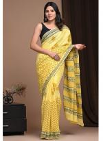 Cotton Mul Mul Yellow Casual Wear Printed Saree